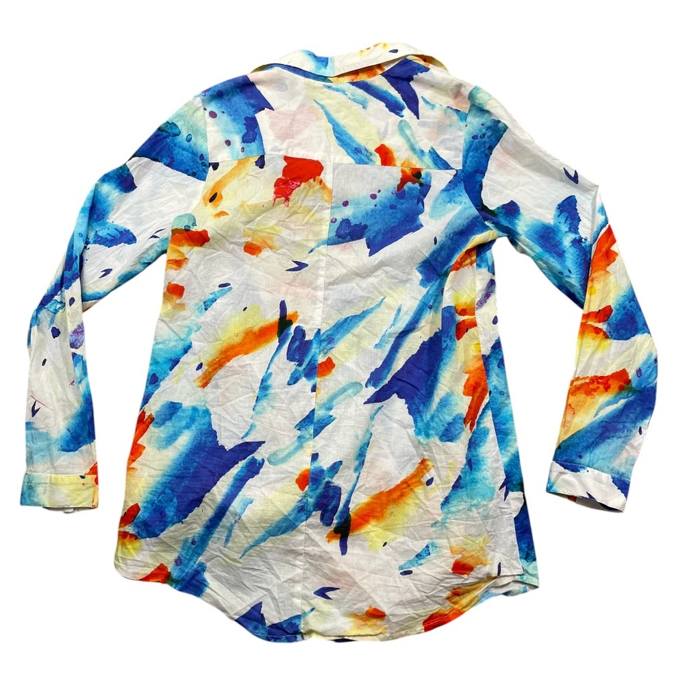 Soft Surroundings  XS Floral Tie Die Button Up‎ Collard Blouse Pockets - Picture 5 of 5